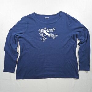 Kim‎ Rogers Womens Long Sleeve Blue Bird Snowflake Graphic T Shirt Top Size L